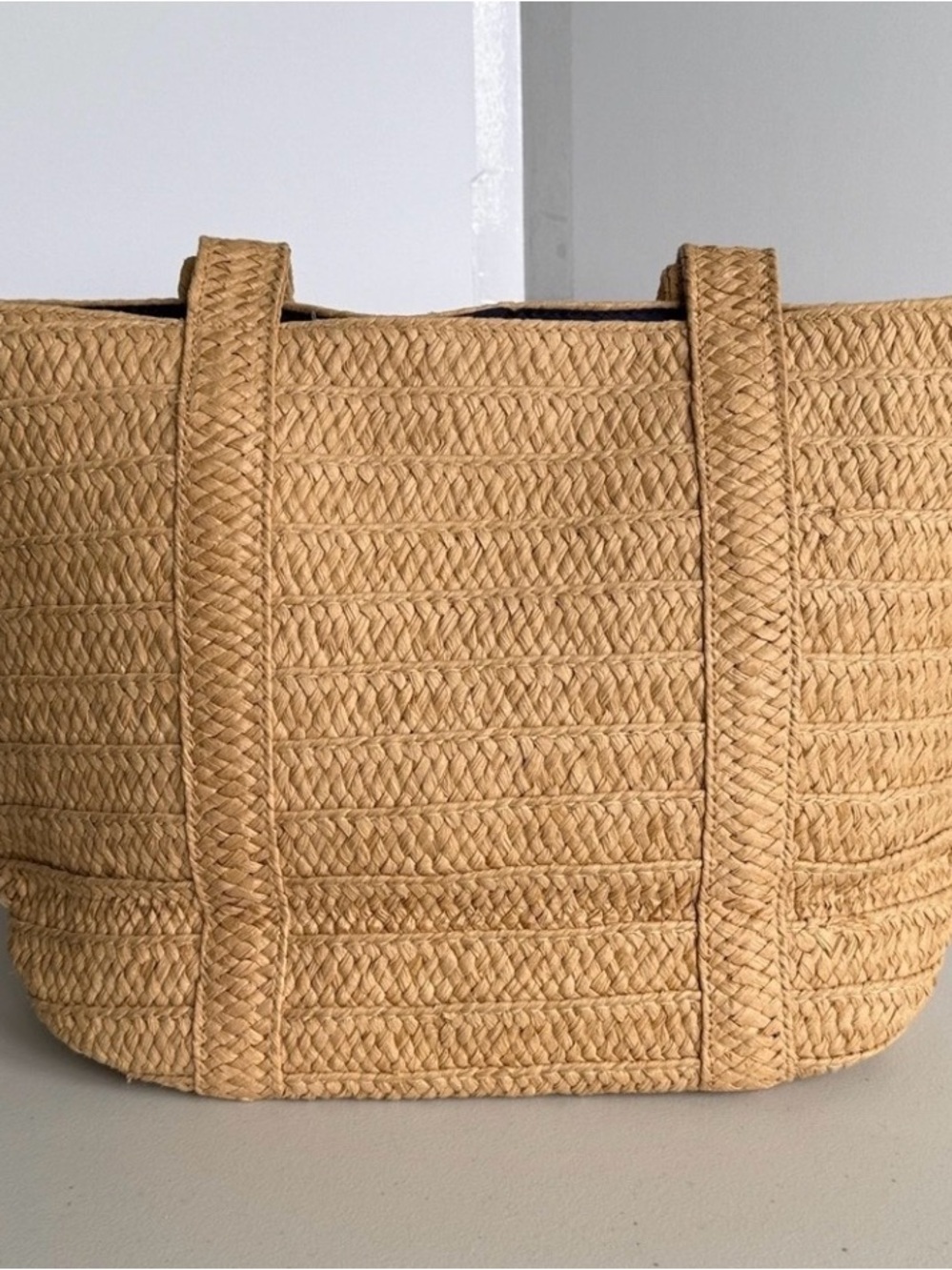 Draper James Straw Bag with Navy Lining